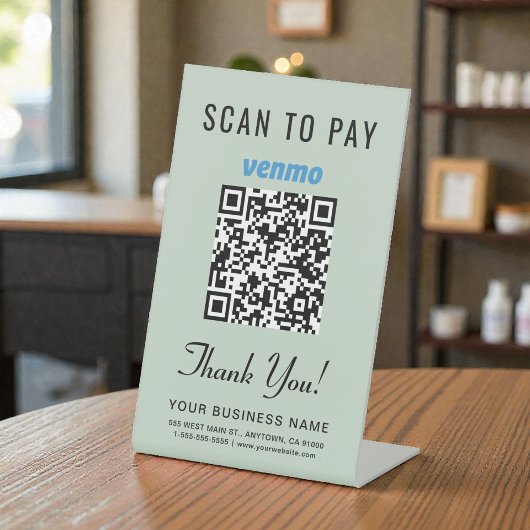 Scan to Pay Venmo QR Code Sage Green Reclamebord Met Voetstuk