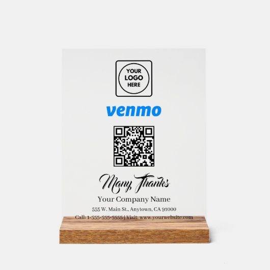 Scan to Pay Venmo QR Code White Display Sign (Voorkant)