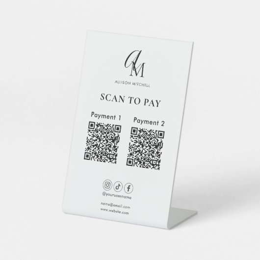 Scan To Pay Zakelijk Qr-code Script Monogram Reclamebord Met Voetstuk (Voorkant)