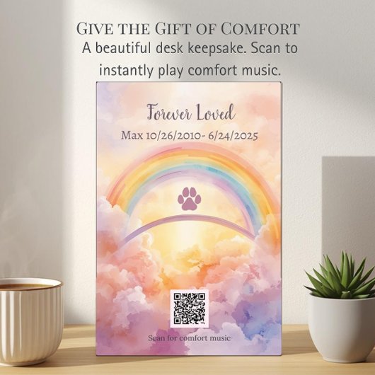 Scan to Play Pet Sympathy Plaque | Rainbow Bridge Fotoplaat