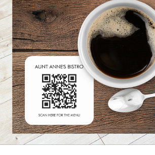 Scan voor bestelmenu QR Code Café Restaurant Koffi Vierkante Sticker