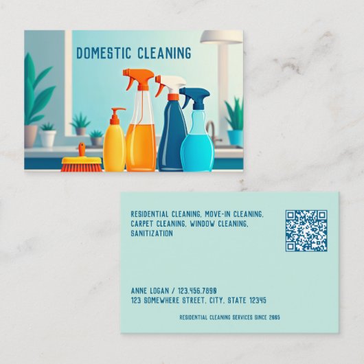 scanbare huishoudelijke reiniging visitekaartje (Voorkant / Achterkant)
