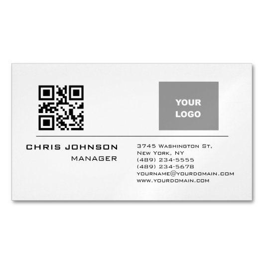 Scanbare QR-code aan de voorkant Modern Plain Simp Magnetisch Visitekaartje (Voorkant)