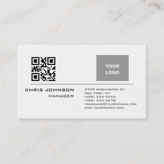 Scanbare QR-code aan de voorkant Modern Plain Simp Visitekaartje (Voorkant)