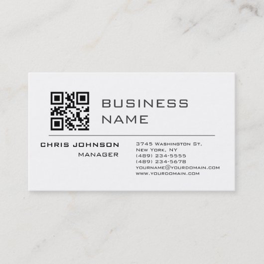 Scanbare QR-code aan de voorkant Modern Plain Simp Visitekaartje (Voorkant)