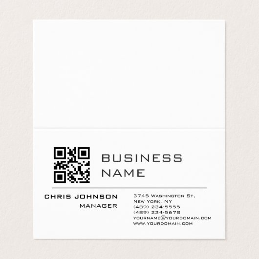 Scanbare QR-code aan de voorkant Modern Plain Simp Visitekaartje (Buitenkant ongevouwen)