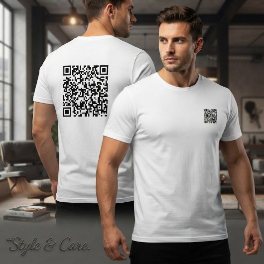 Scanbare QR-code Basic T-shirt voor Mannen op Maat