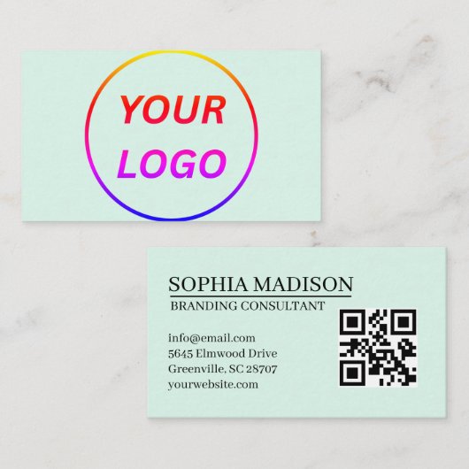 Scanbare QR-code Logo Minimalistische Witte Zakeli Visitekaartje (Voorkant / Achterkant)