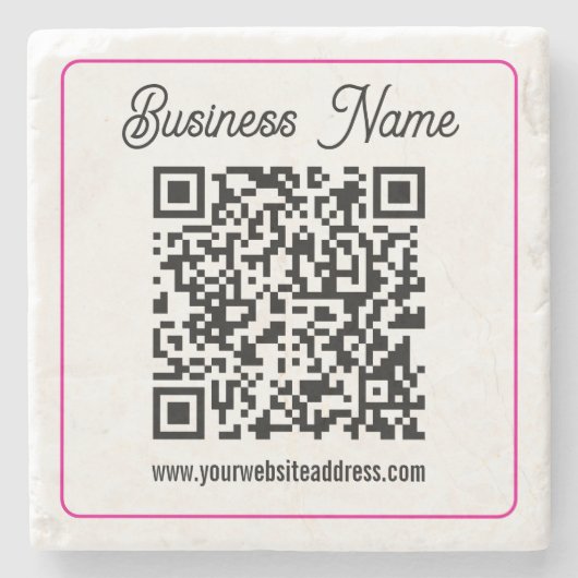 Scanbare QR-code met cursief handschrift Stenen Onderzetter (Voorkant)