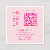 Scanbare QR-code moderne roze schoonheidssalon Vierkante Visitekaartje (Achterkant)