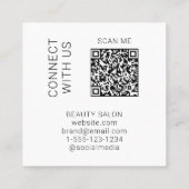 Scanbare QR-code moderne zwart-wit salon Vierkante Visitekaartje (Achterkant)