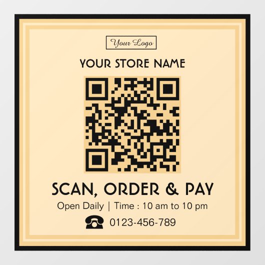 Scanbare QR-code op winkelbord | Scannen, bestelle Raamsticker (Vel)