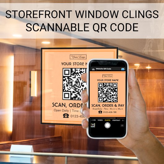 Scanbare QR-code op winkelbord | Scannen, bestelle Raamsticker