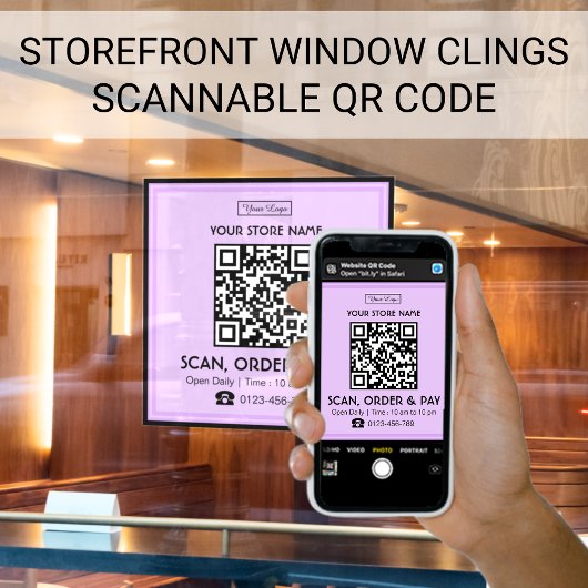 Scanbare QR-code op winkelbord | Scannen, bestelle Raamsticker