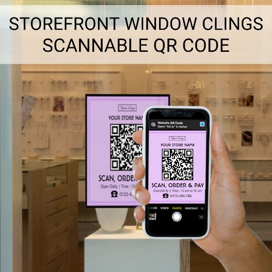Scanbare QR-code op winkelbord | Scannen, bestelle Raamsticker
