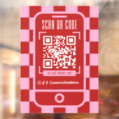 Scanbare QR-code Retro Rood & Roze Zakelijke Winke Raamsticker (Vel 2)