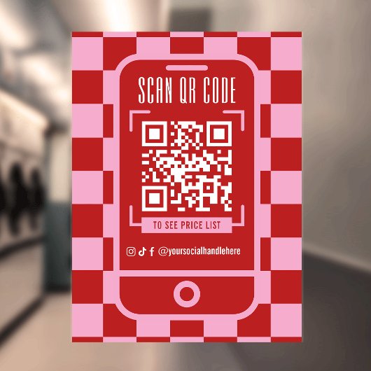 Scanbare QR-code Retro Rood & Roze Zakelijke Winke Raamsticker