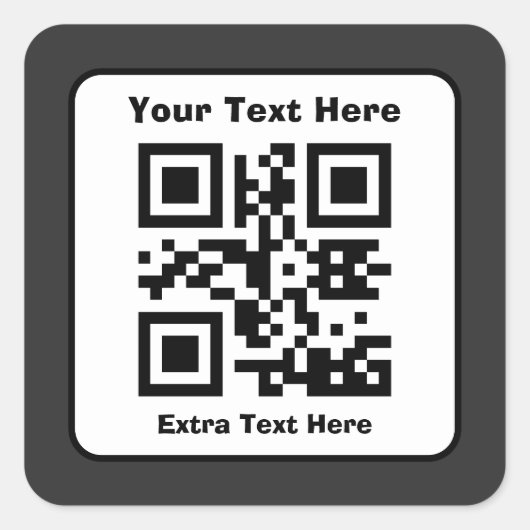 Scanbare QR-code Sjabloon met bewerkbare tekst Vierkante Sticker (Voorkant)
