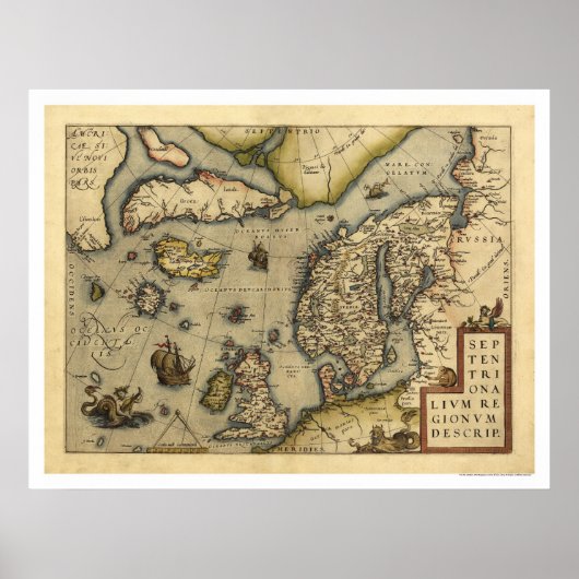 Scandanavische kaart van Ortelius 1570 Poster (Voorkant)