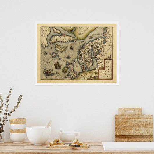 Scandanavische kaart van Ortelius 1570 Poster (Keuken)