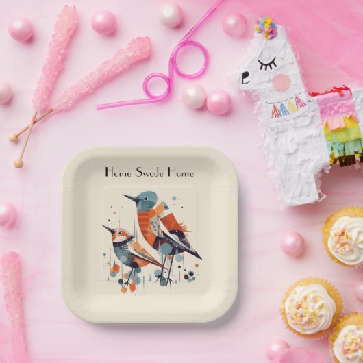 Scandi Aviary Duet, op maat Papieren Bordje (Feest)