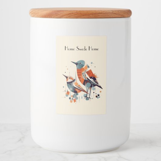 Scandi Aviary Duet, op maat Voedselcontainer Etiket (Voorkant)