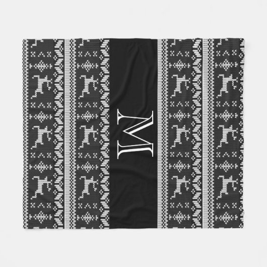 Scandi Black en Gray Reindeer Noors Alpiene Alpen Fleece Deken (Voorkant (Horizontaal))