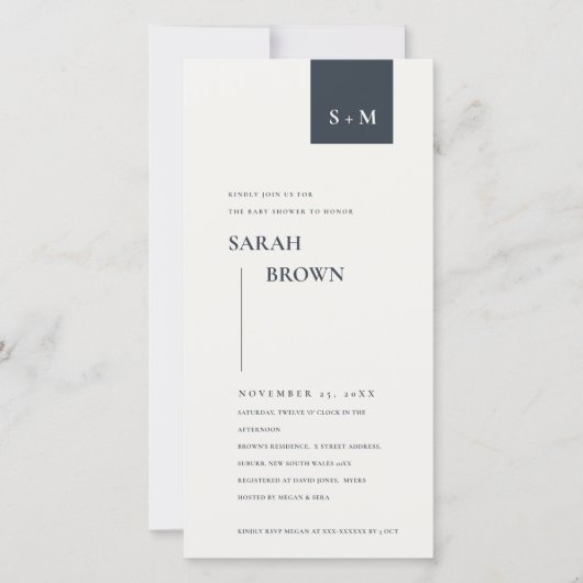 SCANDI BLACK EN WITTE MONOGRAM BABY SHOWER INVITE BEDANKKAART (Voorkant)