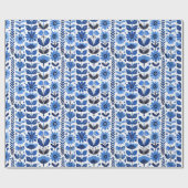 Scandi blauw bloemenpatroon cadeaupapier (Vlak)
