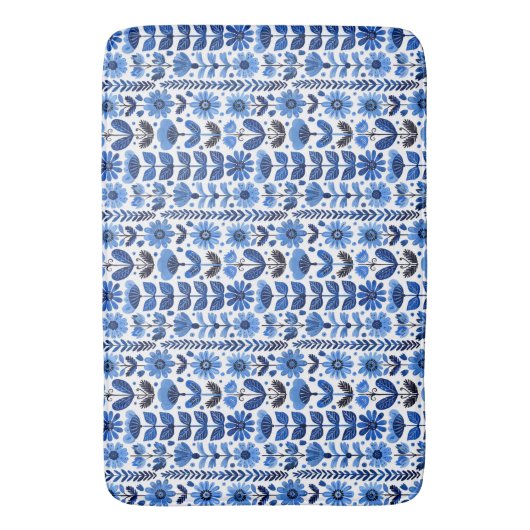 Scandi blauw bloemig badmat (Voorkant Verticaal)