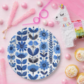 Scandi blauw bloemig papieren bordje (Feest)