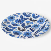 Scandi blauw bloemig papieren bordje (Gekanteld)