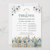 Scandi Blauwe Progressieve Kerst Dinner Party Kaart (Voorkant)