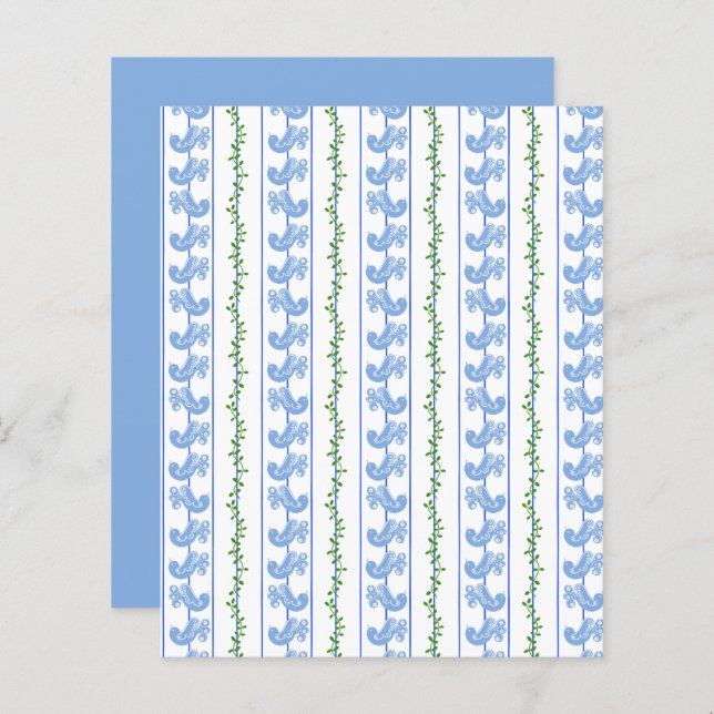 Scandi Blue Bird Green Ivy Stripe Scrapbook Paper (Voorkant / Achterkant)