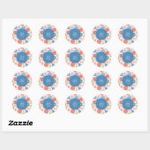 Scandi Boho Folk Bloem Blauw Bruids Bruisend Ronde Sticker (Vel)