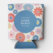 Scandi Boho Folk Flower Blue Vrijgezellenfeest Blikjeskoeler (Voorkant)