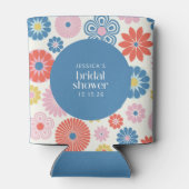 Scandi Boho Folk Flower Blue Vrijgezellenfeest Blikjeskoeler (Achterkant)