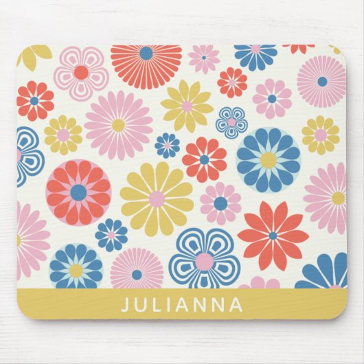 Scandi Boho Folk Flower Pattern Personalized Muismat (Voorkant)