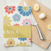 Scandi Boho Folk Flower Pattern Personalized Theedoek (Quarter Fold)