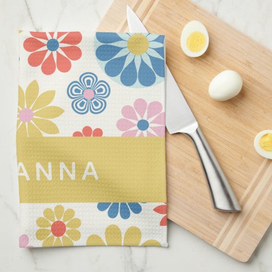 Scandi Boho Folk Flower Pattern Personalized Theedoek (Quarter Fold)