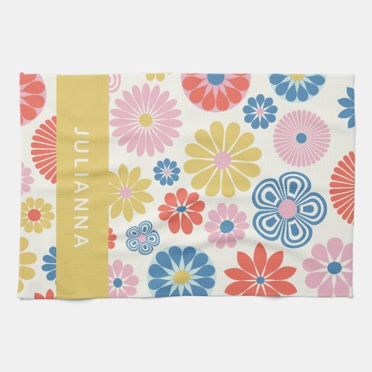 Scandi Boho Folk Flower Pattern Personalized Theedoek (Horizontaal)