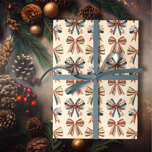 Scandi Bows Folk Art Holiday Cadeaupapier