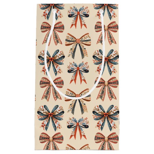 Scandi Bows Folk Art Holiday Klein Cadeauzakje (Voorkant)