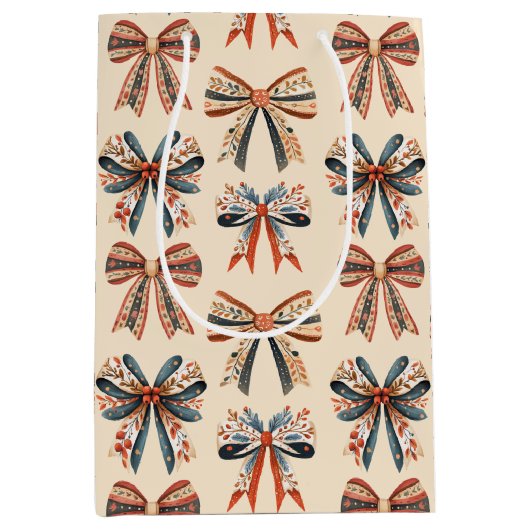 Scandi Bows Folk Art Holiday Medium Cadeauzakje (Voorkant)