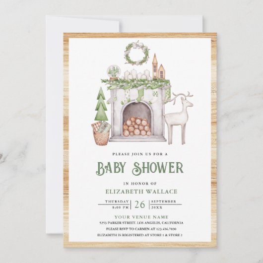 Scandi Christmas Fireplace QR Code Baby shower Kaart (Voorkant)