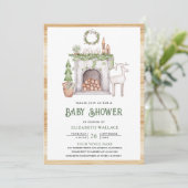 Scandi Christmas Fireplace QR Code Baby shower Kaart (Staand voorkant)