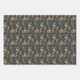 Scandi Christmas Gift Wrap Nordic Holiday Deer Inpakpapier Vel