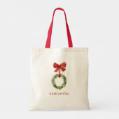 Scandi Christmas Wreath Red Bow Aangepaste naam Tote Bag (Achterkant)