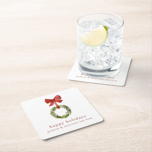 Scandi Christmas Wreath Red Bow Kartonnen Onderzetters (Insitu)