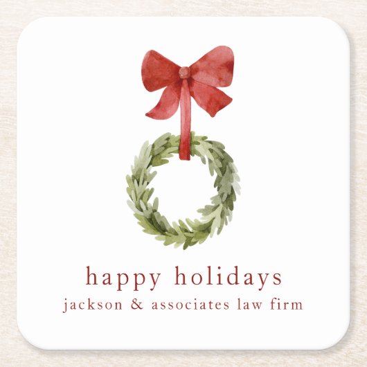 Scandi Christmas Wreath Red Bow Kartonnen Onderzetters (Voorkant)